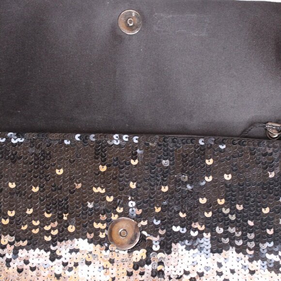 Vintage Vanessa Womens Black Silver Sequin Evening Bag Purse Chain Strap - Picture 3 of 7